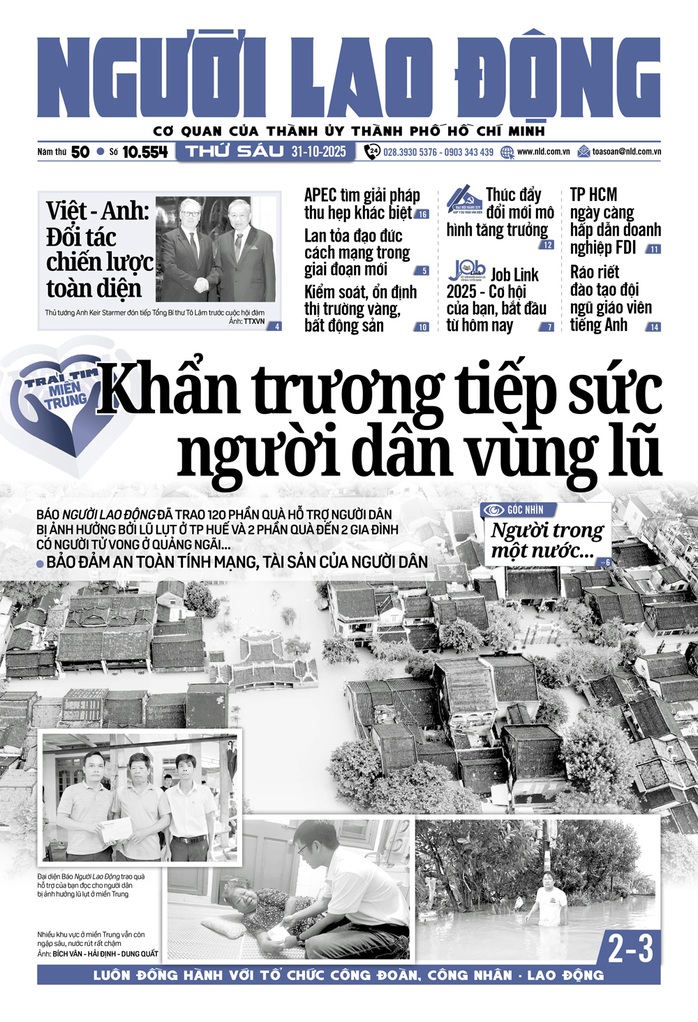 Báo in Người Lao Động 31-10: Khẩn trương tiếp sức người dân vùng lũ - Ảnh 1. Báo in Người Lao Động 31-10: Khẩn trương tiếp sức người dân vùng lũ - Ảnh 1.