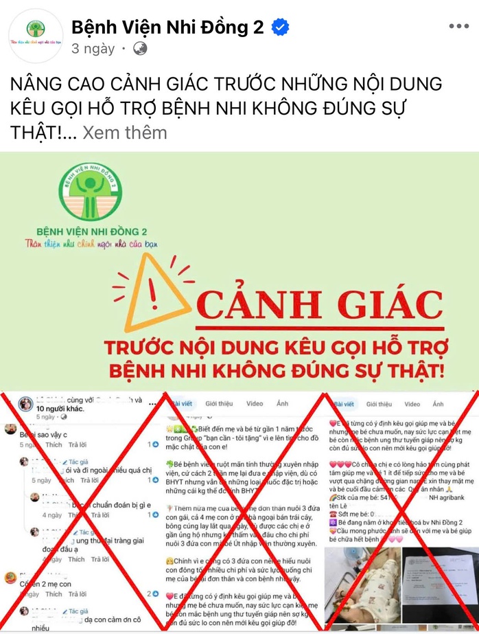 Bệnh viện Nhi Đồng 2 phát cảnh báo chiêu trò lợi dụng lòng thương để trục lợi - Ảnh 1.