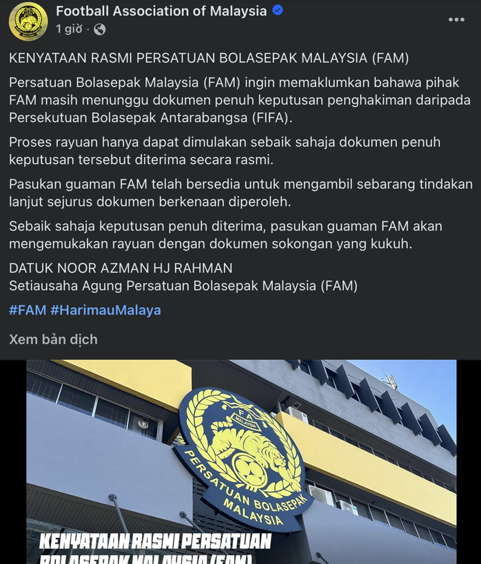 Malaysia lên tiếng khi hạn chót kháng cáo với FIFA còn vài giờ - Ảnh 1.
