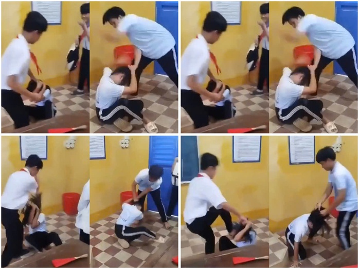 Xôn xao clip 2 nam sinh đánh 1 nữ sinh trong lớp học ở An Giang - Ảnh 1.
