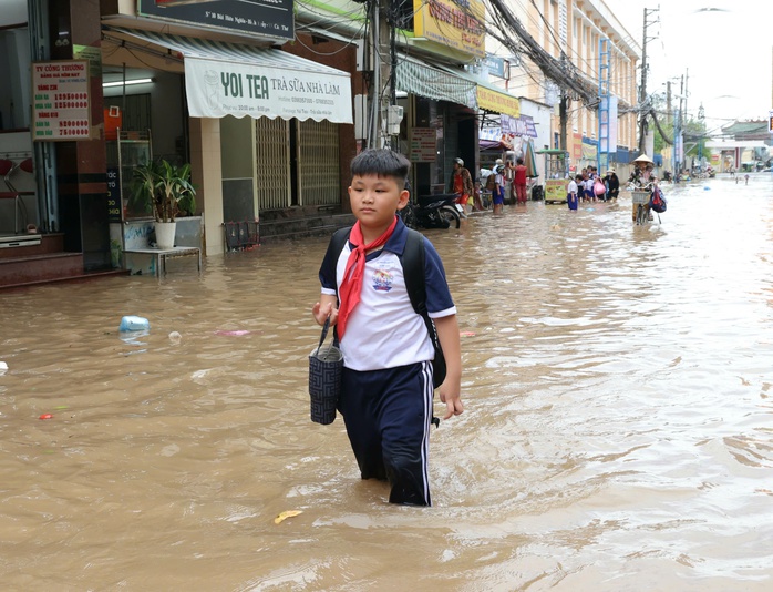 Triều cường Cần Thơ vượt báo động III , học sinh phải lội nước đến trường - Ảnh 11.