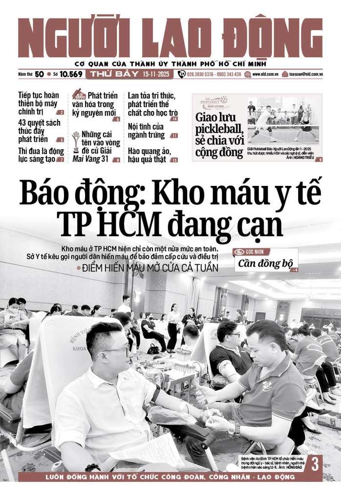 Báo in ngày 15-11: Báo động - kho máu y tế TP HCM đang cạn - Ảnh 1.