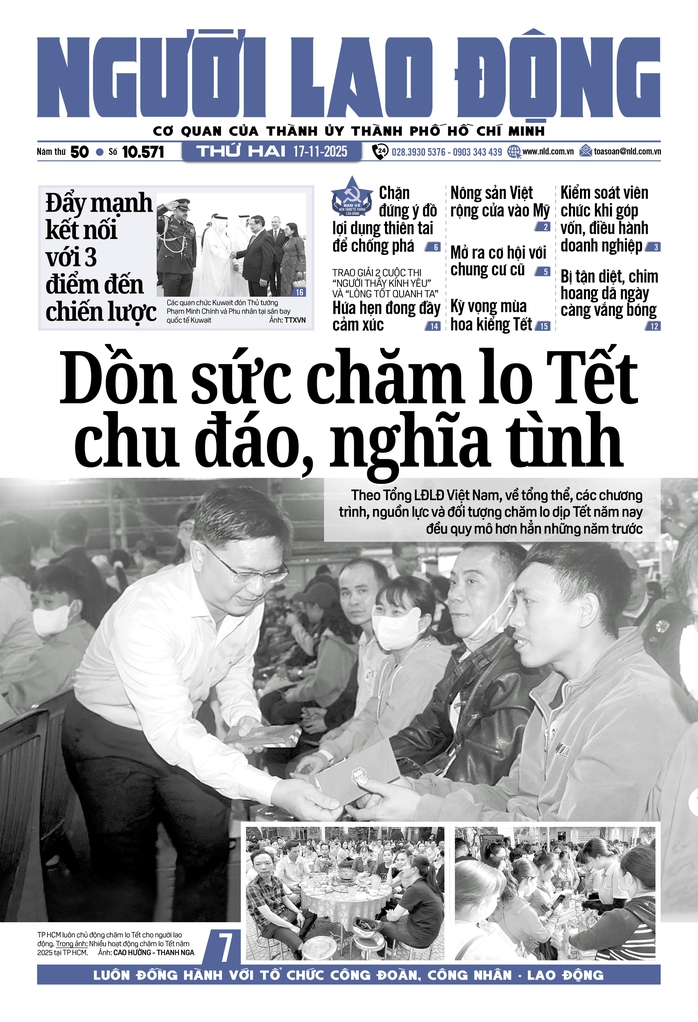 Báo in Người Lao Động 17-11: Dồn sức chăm lo Tết chu đáo, nghĩa tình - Ảnh 1.