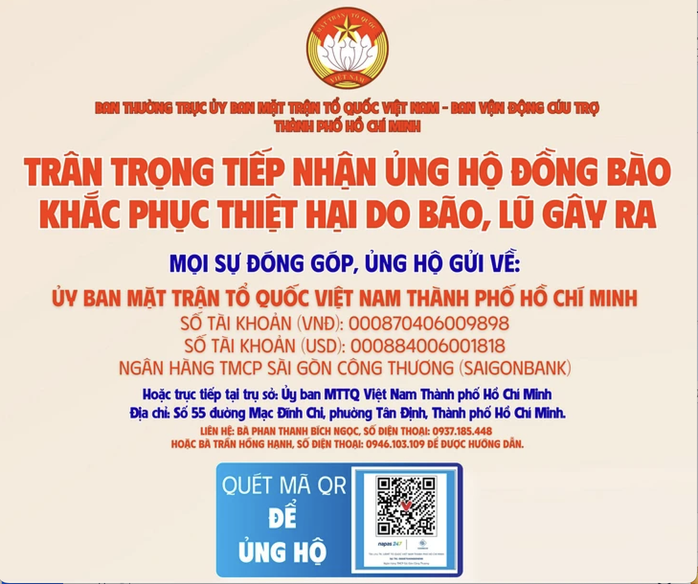 TPHCM dừng tiếp nhận hàng hóa, người dân ủng hộ bà con vùng bão lũ qua số tài khoản - Ảnh 2.