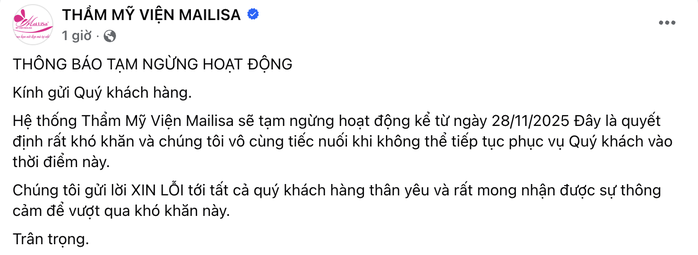Thẩm mỹ viện Mailisa ngừng hoạt động: Tác động đến kinh tế và khách hàng - Ảnh 1. Thẩm mỹ viện Mailisa ngừng hoạt động: Tác động đến kinh tế và khách hàng - Ảnh 1.