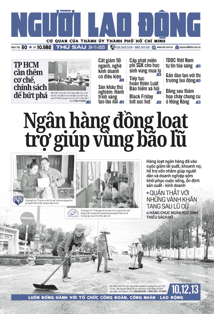 Báo in Người Lao Động 28-11: Ngân hàng đồng loạt trợ giúp vùng bão lũ - Ảnh 1.