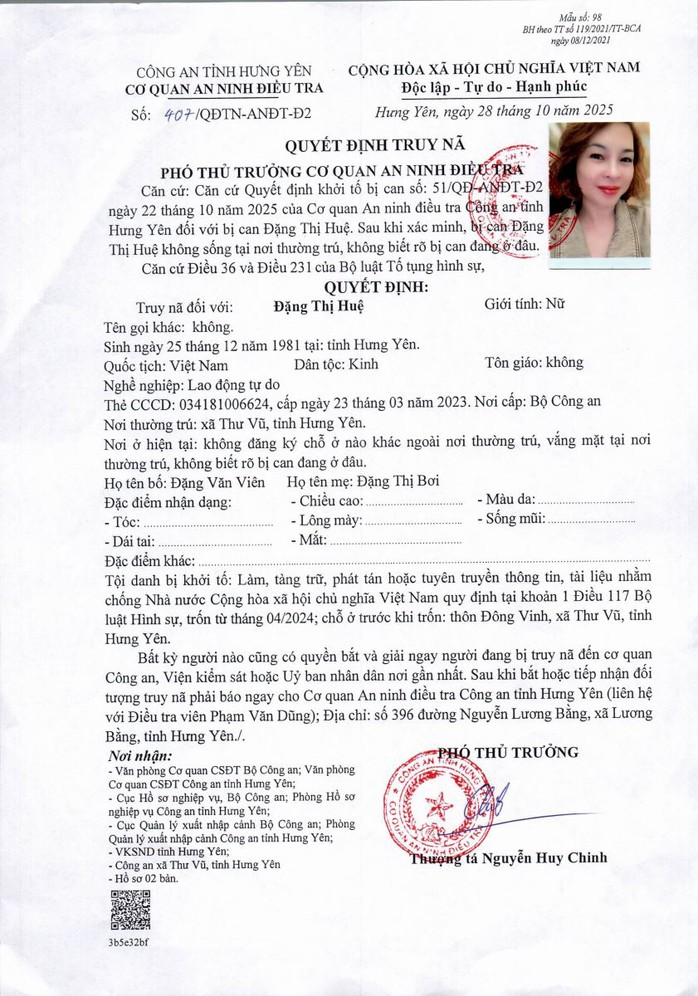Đề nghị INTERPOL cảnh b&aacute;o Đặng Thị Huệ về tội phạm tại Việt Nam - Ảnh 2.