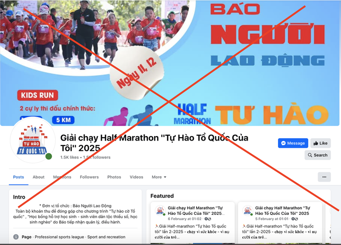 Cảnh báo fanpage giả mạo Giải Half Marathon "Tự hào Tổ quốc tôi"- Ảnh 4. Cảnh báo fanpage giả mạo Giải Half Marathon "Tự hào Tổ quốc tôi"- Ảnh 4.
