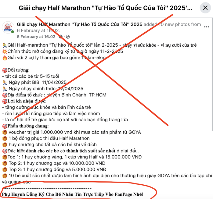 Cảnh báo fanpage giả mạo Giải Half Marathon "Tự hào Tổ quốc tôi"- Ảnh 5. Cảnh báo fanpage giả mạo Giải Half Marathon "Tự hào Tổ quốc tôi"- Ảnh 5.