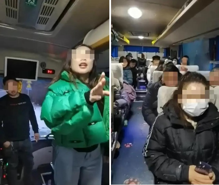 Hướng dẫn viên ép dọa đuổi du khách ra giữa trời tuyết nếu không mua hàng. Ảnh cắt từ clip. Ảnh: worldjournal Hướng dẫn viên ép dọa đuổi du khách ra giữa trời tuyết nếu không mua hàng. Ảnh cắt từ clip. Ảnh: worldjournal