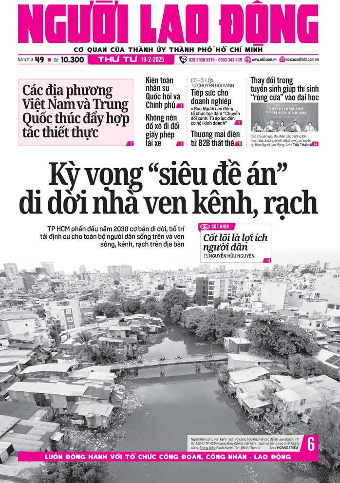 Báo in ngày 19-2: Kỳ vọng "siêu đề án" di dời nhà ven kênh, rạch- Ảnh 1. Báo in ngày 19-2: Kỳ vọng "siêu đề án" di dời nhà ven kênh, rạch- Ảnh 1.