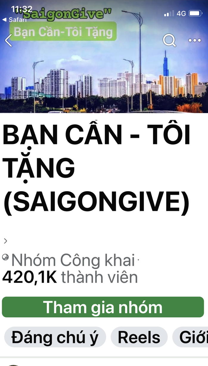 Nhóm “Saigon Give - Bạn cần, tôi tặng” trên Facebook với trên 420.000 thành viên tham gia Nhóm “Saigon Give - Bạn cần, tôi tặng” trên Facebook với trên 420.000 thành viên tham gia