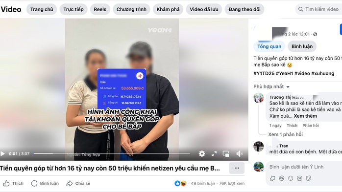 Câu chuyện về việc minh bạch tiền từ thiện của mẹ bé Bắp đang nhận được sự quan tâm đặc biệt từ dư luận Ảnh: Mạng xã hội Câu chuyện về việc minh bạch tiền từ thiện của mẹ bé Bắp đang nhận được sự quan tâm đặc biệt từ dư luận Ảnh: Mạng xã hội