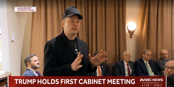 Tỉ phú Elon Musk tham gia cuộc họp nội các của Tổng thống Donald Trump hôm 26-2. ảnh: NBC News Tỉ phú Elon Musk tham gia cuộc họp nội các của Tổng thống Donald Trump hôm 26-2. ảnh: NBC News