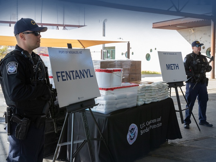 CBP officers in Nogales, Arizona, seized nearly $4.6 million in fentanyl and methamphetamine totaling close to 650 pounds in January 2019. Photo by Jerry Glaser CBP officers in Nogales, Arizona, seized nearly $4.6 million in fentanyl and methamphetamine totaling close to 650 pounds in January 2019. Photo by Jerry Glaser
