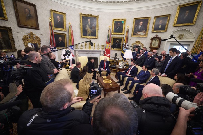 Cuộc gặp giữa Tổng thống Mỹ Donald Trump và Tổng thống Ukraine Volodymyr Zelensky tại Nhà Trắng hôm 28-2 Ảnh: PRESIDENT.GOV.UA Cuộc gặp giữa Tổng thống Mỹ Donald Trump và Tổng thống Ukraine Volodymyr Zelensky tại Nhà Trắng hôm 28-2 Ảnh: PRESIDENT.GOV.UA