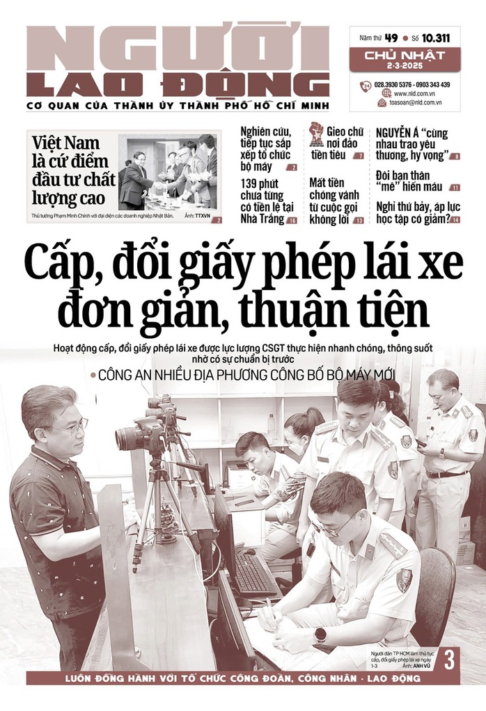 Bìa in Báo Người Lao Động số ra ngày 2-3-2025 Bìa in Báo Người Lao Động số ra ngày 2-3-2025