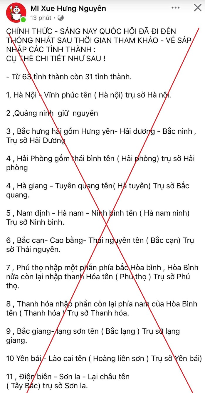 Bị phạt vì đăng tin "sáp nhập còn 31 tỉnh thành"- Ảnh 1. Bị phạt vì đăng tin "sáp nhập còn 31 tỉnh thành"- Ảnh 1.