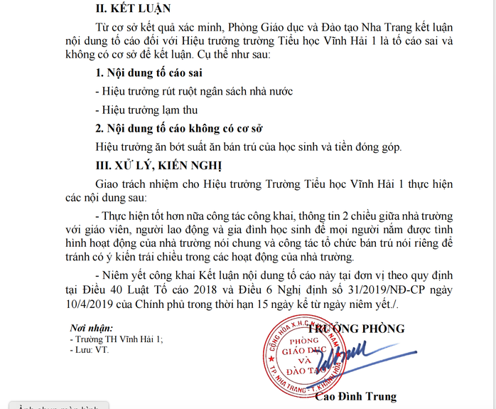 Kết luận vụ cô giáo tố nhà trường "ăn bớt" suất ăn bán trú- Ảnh 4. Kết luận vụ cô giáo tố nhà trường "ăn bớt" suất ăn bán trú- Ảnh 4.