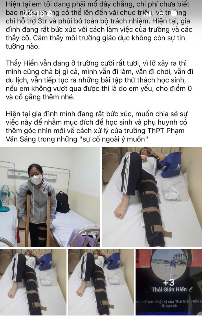 Nhà trường và giáo viên thờ ơ khi học sinh gặp nạn trong tiết thể dục?- Ảnh 2. Nhà trường và giáo viên thờ ơ khi học sinh gặp nạn trong tiết thể dục?- Ảnh 2.