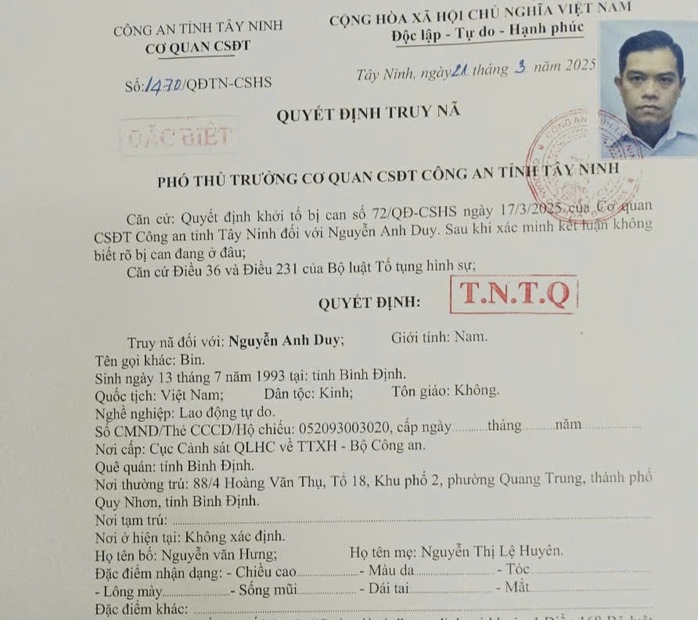Công an tỉnh Tây Ninh truy nã 3 đối tượng đặc biệt nguy hiểm- Ảnh 3. Công an tỉnh Tây Ninh truy nã 3 đối tượng đặc biệt nguy hiểm- Ảnh 3.