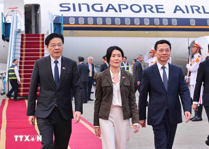 Bộ trưởng Nguyễn Mạnh Hùng đón Thủ tướng Singapore và Phu nhân tại sân bay Nội Bài- Ảnh 3.