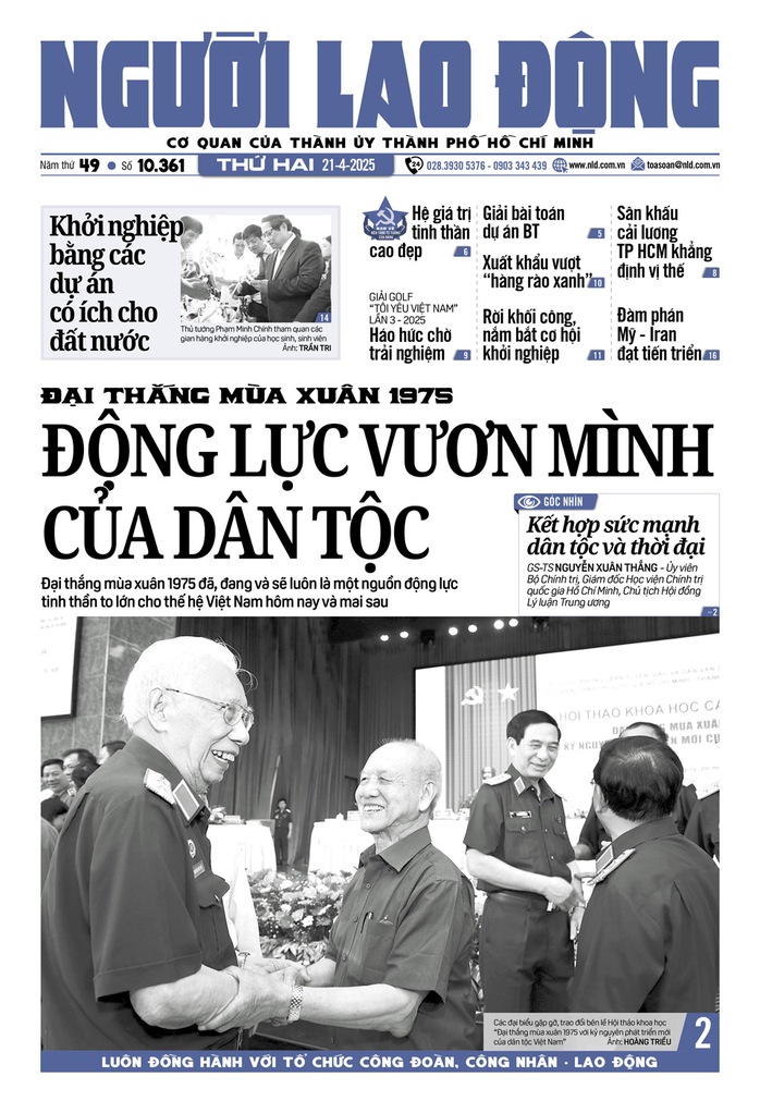 Bìa in Báo Người Lao Động ra ngày 21-4-2025