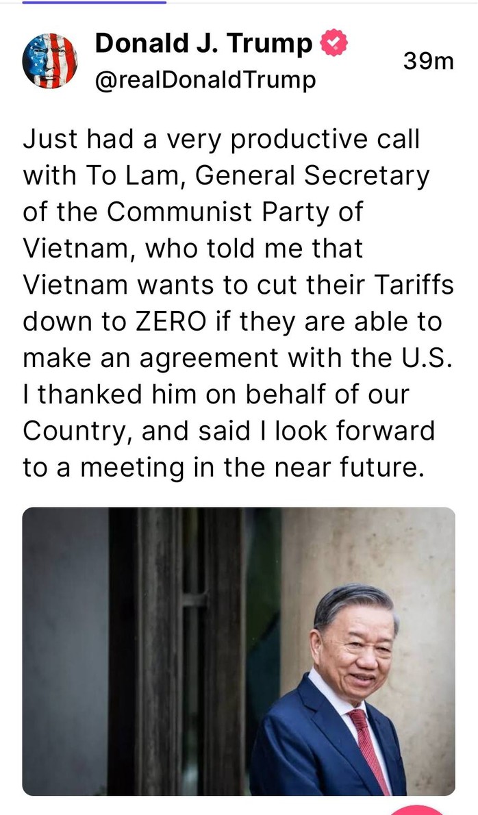 Tổng thống Donald Trump nói về "cuộc điện đàm rất hiệu quả" với Tổng Bí thư Tô Lâm- Ảnh 1. Tổng thống Donald Trump nói về "cuộc điện đàm rất hiệu quả" với Tổng Bí thư Tô Lâm- Ảnh 1.