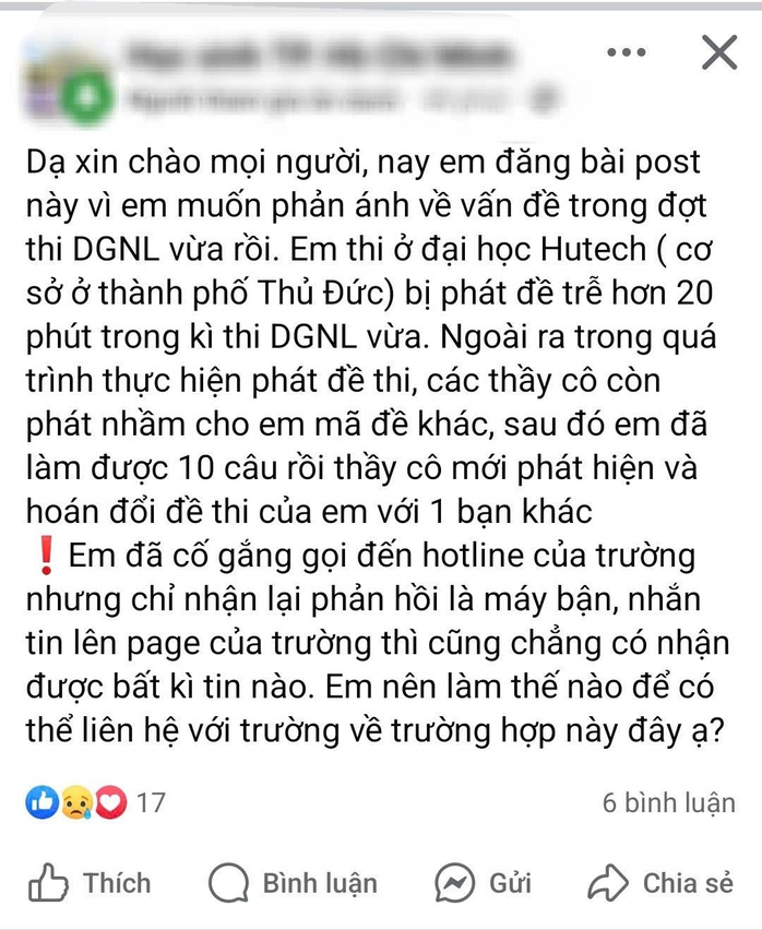 Lại có thêm thí sinh phản ánh bị trễ giờ làm bài thi đánh giá năng lực- Ảnh 2. Lại có thêm thí sinh phản ánh bị trễ giờ làm bài thi đánh giá năng lực- Ảnh 2.