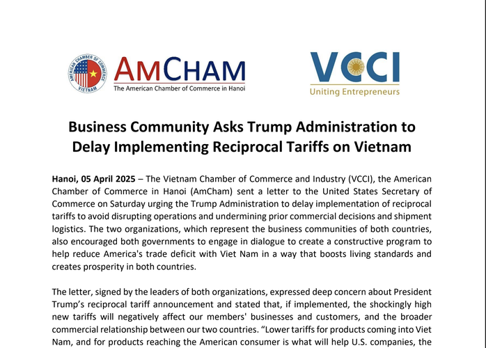 Doanh nghiệp Việt - Mỹ gửi thư chung đến Bộ trưởng Thương mại Mỹ về thuế đối ứng- Ảnh 1. Doanh nghiệp Việt - Mỹ gửi thư chung đến Bộ trưởng Thương mại Mỹ về thuế đối ứng- Ảnh 1.