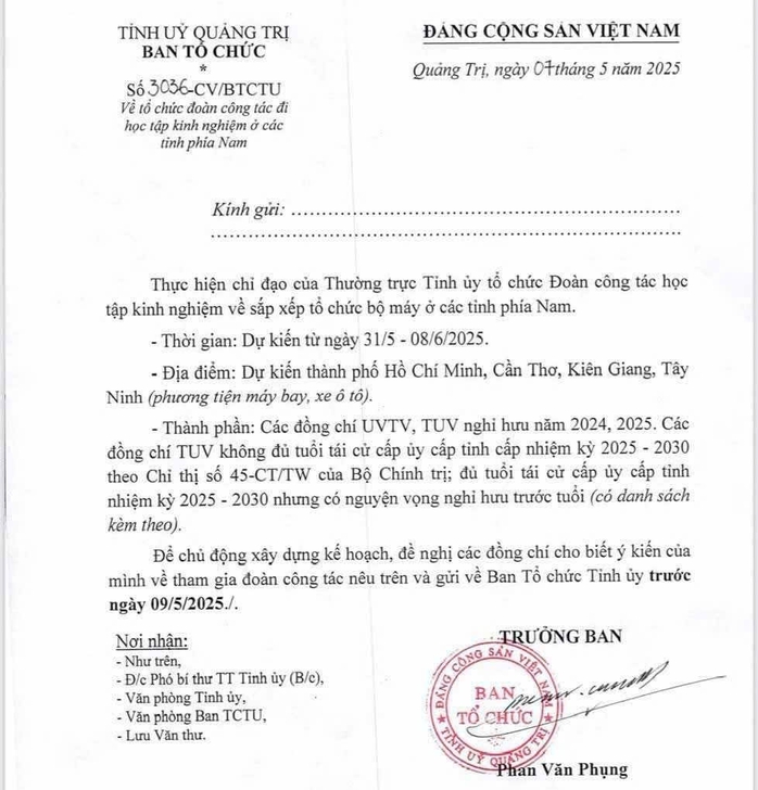 Nhiều lãnh đạo Sở ở Quảng Trị "từ chối" tham gia đi học tập kinh nghiệm ở các tỉnh phía Nam - Ảnh 1.