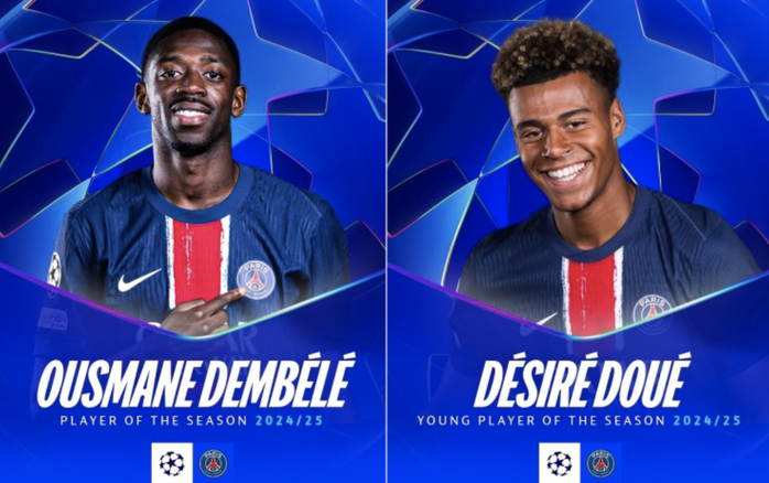 Dembele xuất sắc nhất Champions League, Yamal và Raphinha được vinh danh- Ảnh 1. Dembele xuất sắc nhất Champions League, Yamal và Raphinha được vinh danh- Ảnh 1.