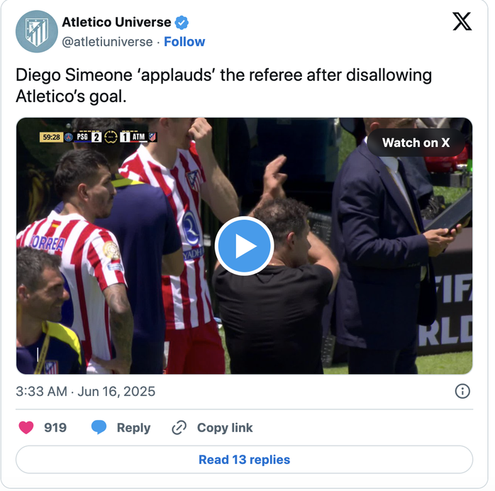 Trọng tài gây phẫn nộ tại FIFA Club World Cup, Atletico Madrid ôm hận- Ảnh 5. Trọng tài gây phẫn nộ tại FIFA Club World Cup, Atletico Madrid ôm hận- Ảnh 5.