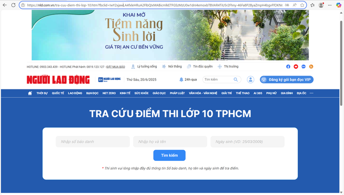 Tra cứu điểm thi lớp 10 ở TP HCM trên Báo Người Lao Động - Ảnh 1. Tra cứu điểm thi lớp 10 ở TP HCM trên Báo Người Lao Động - Ảnh 1.