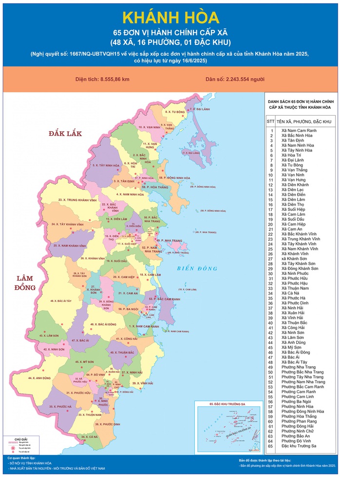 Chi tiết 65 xã, phường, đặc khu của Khánh Hòa sau sáp nhập với Ninh Thuận- Ảnh 1. Chi tiết 65 xã, phường, đặc khu của Khánh Hòa sau sáp nhập với Ninh Thuận- Ảnh 1.