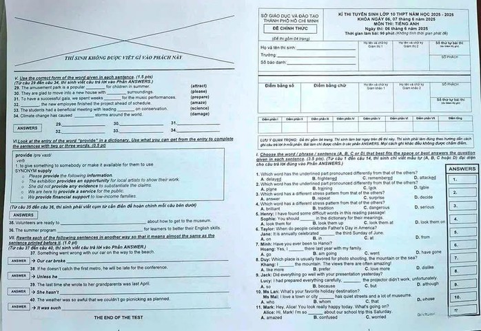 Thi lớp 10 ở TP HCM: Xem đề thi môn tiếng Anh và đáp án - Ảnh 1.