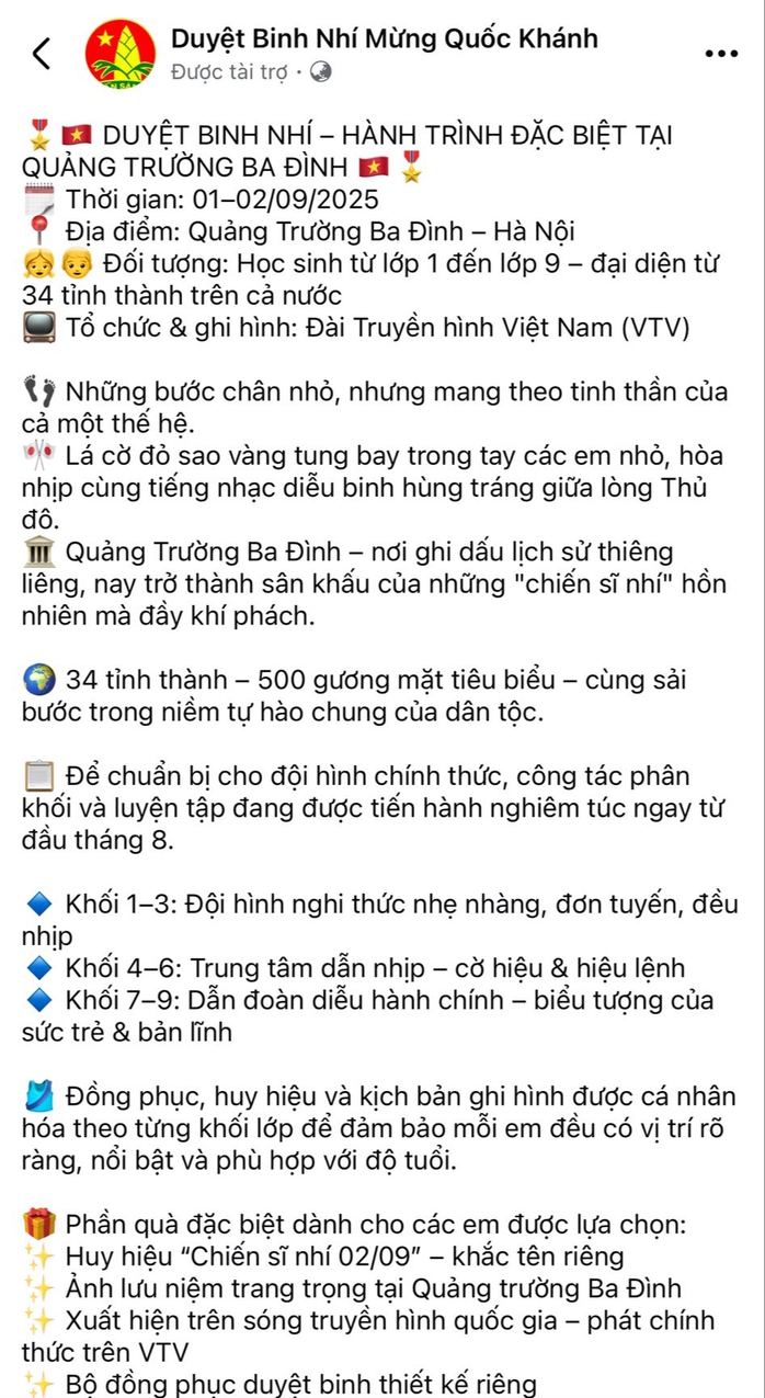 Cảnh báo giả mạo VTV tổ chức "Duyệt binh nhí mừng Quốc khánh" - Ảnh 2.
