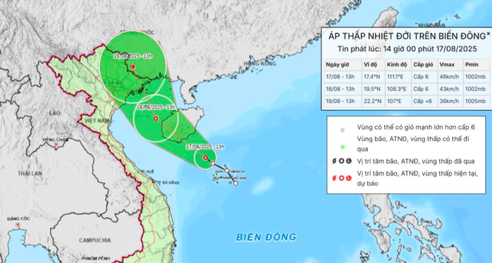 Áp thấp nhiệt đới giật cấp 8, hướng đổ bộ vào đâu ở miền Bắc?
- Ảnh 1. Áp thấp nhiệt đới giật cấp 8, hướng đổ bộ vào đâu ở miền Bắc?
- Ảnh 1.