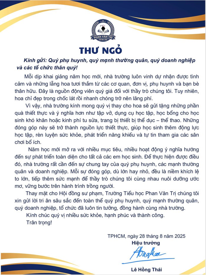 Những thông báo xúc động của trường học ở TP HCM trước ngày khai giảng - Ảnh 1.