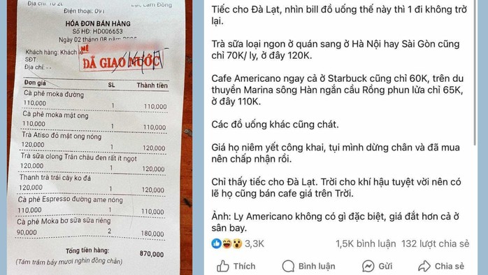 Du khách bất bình với giá cà phê 100.000 Đồng ở Đà Lạt - Ảnh 1. Du khách bất bình với giá cà phê 100.000 Đồng ở Đà Lạt - Ảnh 1.
