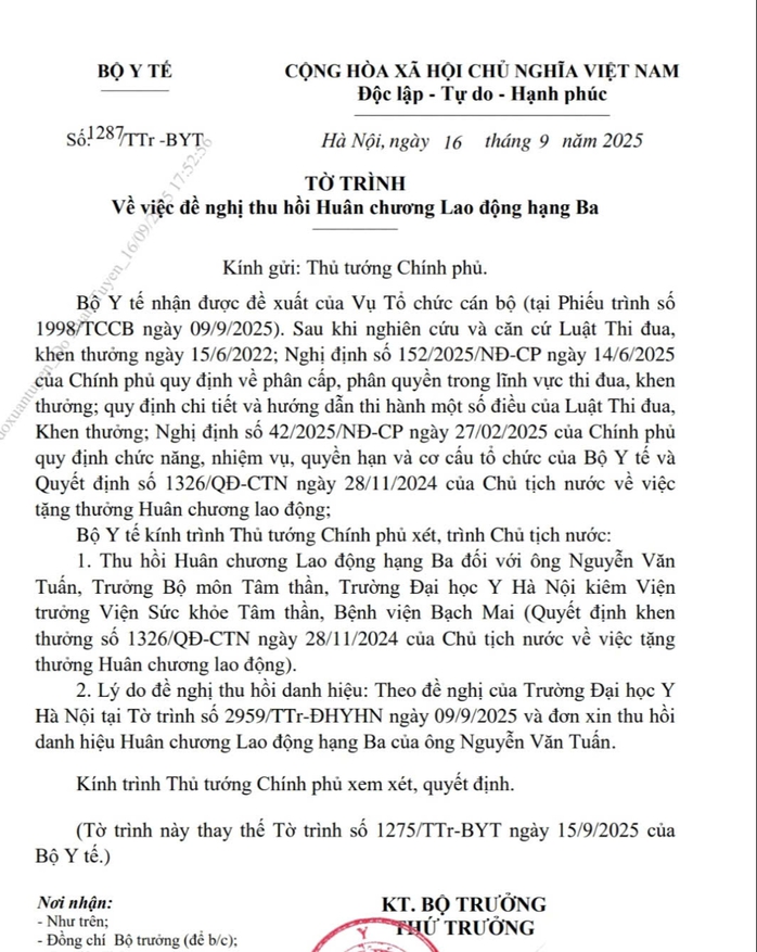 Bộ Y tế đề nghị thu hồi Huân chương Lao động hạng Ba của ông Nguyễn Văn Tuấn - Ảnh 1.