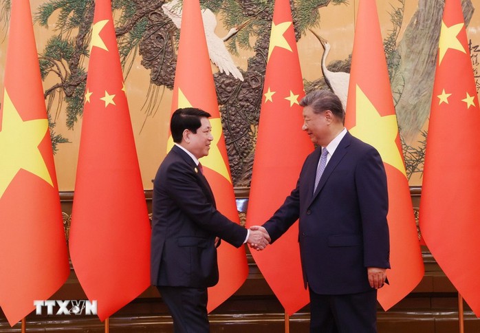 Chủ tịch nước Lương Cường hội đàm với Tổng Bí thư, Chủ tịch nước Trung Quốc Tập Cận Bình - Ảnh 2.