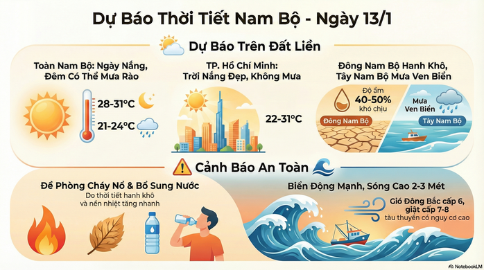 Dự báo thời tiết hôm nay, 13-1: TPHCM và Nam Bộ dễ chịu, nhiệt độ tăng nhẹ - Ảnh 2.