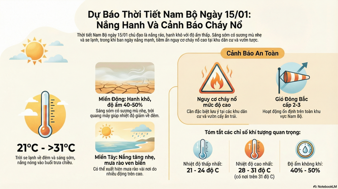 Dự b&aacute;o thời tiết h&ocirc;m nay, 15-1: TPHCM v&agrave; Nam Bộ hanh kh&ocirc;, độ ẩm thấp - Ảnh 2.