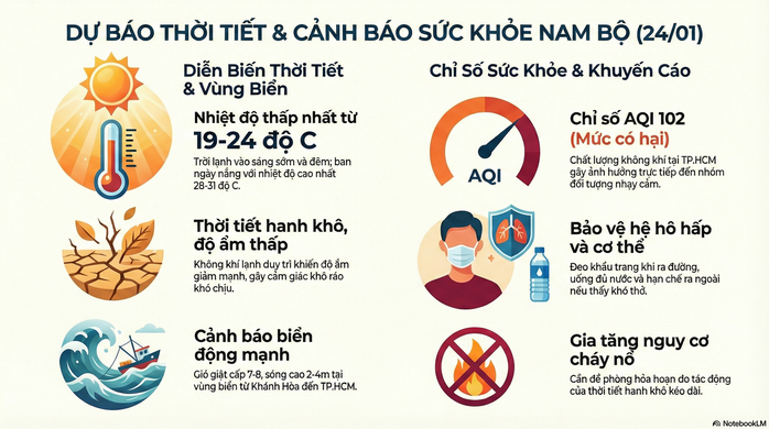 Dự b&aacute;o thời tiết h&ocirc;m nay, 24-1: TPHCM v&agrave; Nam Bộ hanh kh&ocirc; - Ảnh 2.