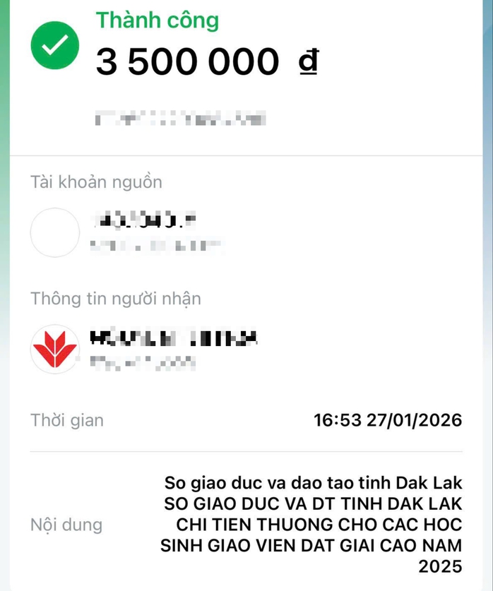 Vụ nhiều học sinh Đắk Lắk chờ tiền thưởng: Sở GD-ĐT đ&atilde; chuyển tiền - Ảnh 1.