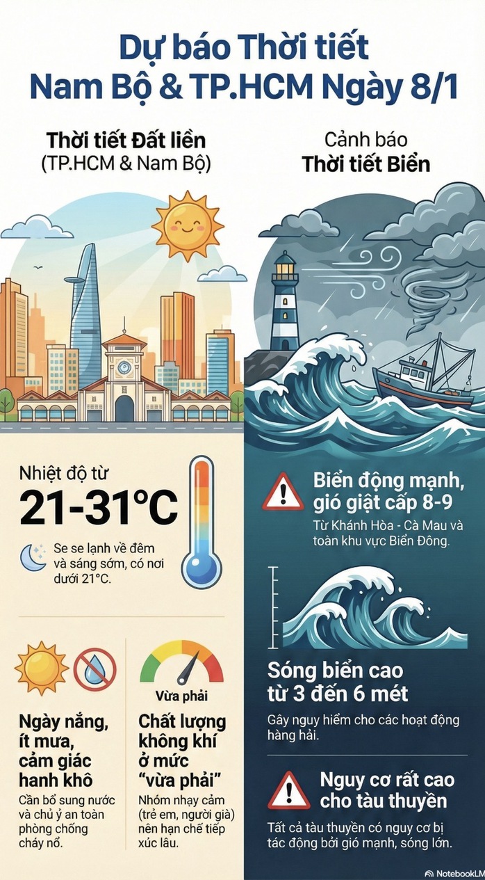 Dự báo thời tiết hôm nay, 8-1: TPHCM và Nam Bộ trời se lạnh, hanh khô - Ảnh 2.