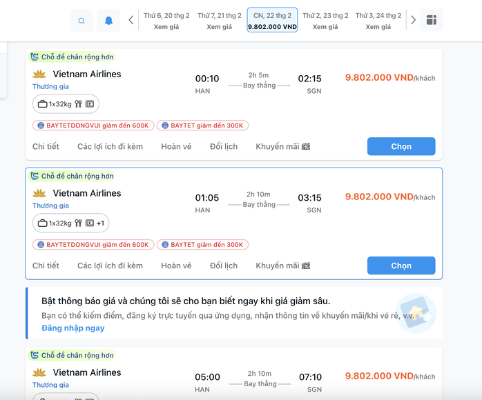 Gi&aacute; v&eacute; m&aacute;y bay dịp Tết 2026 tăng cao ngất ngưởng giữa TPHCM v&agrave; H&agrave; Nội - Ảnh 2.