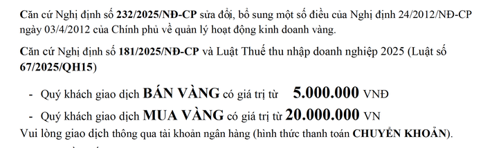 Kh&aacute;ch giao dịch v&agrave;ng từ 5 triệu đồng phải chuyển khoản trong Tết 2026 - Ảnh 3.