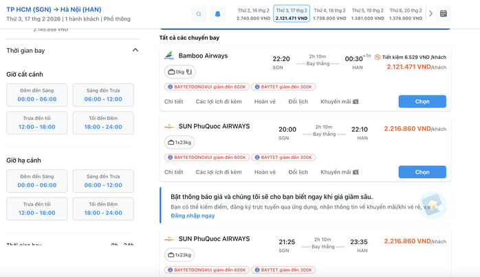 V&eacute; m&aacute;y bay Tết 2026 từ TPHCM đi H&agrave; Nội giảm gi&aacute; bất ngờ trong ng&agrave;y m&ugrave;ng 1 Tết - Ảnh 3.